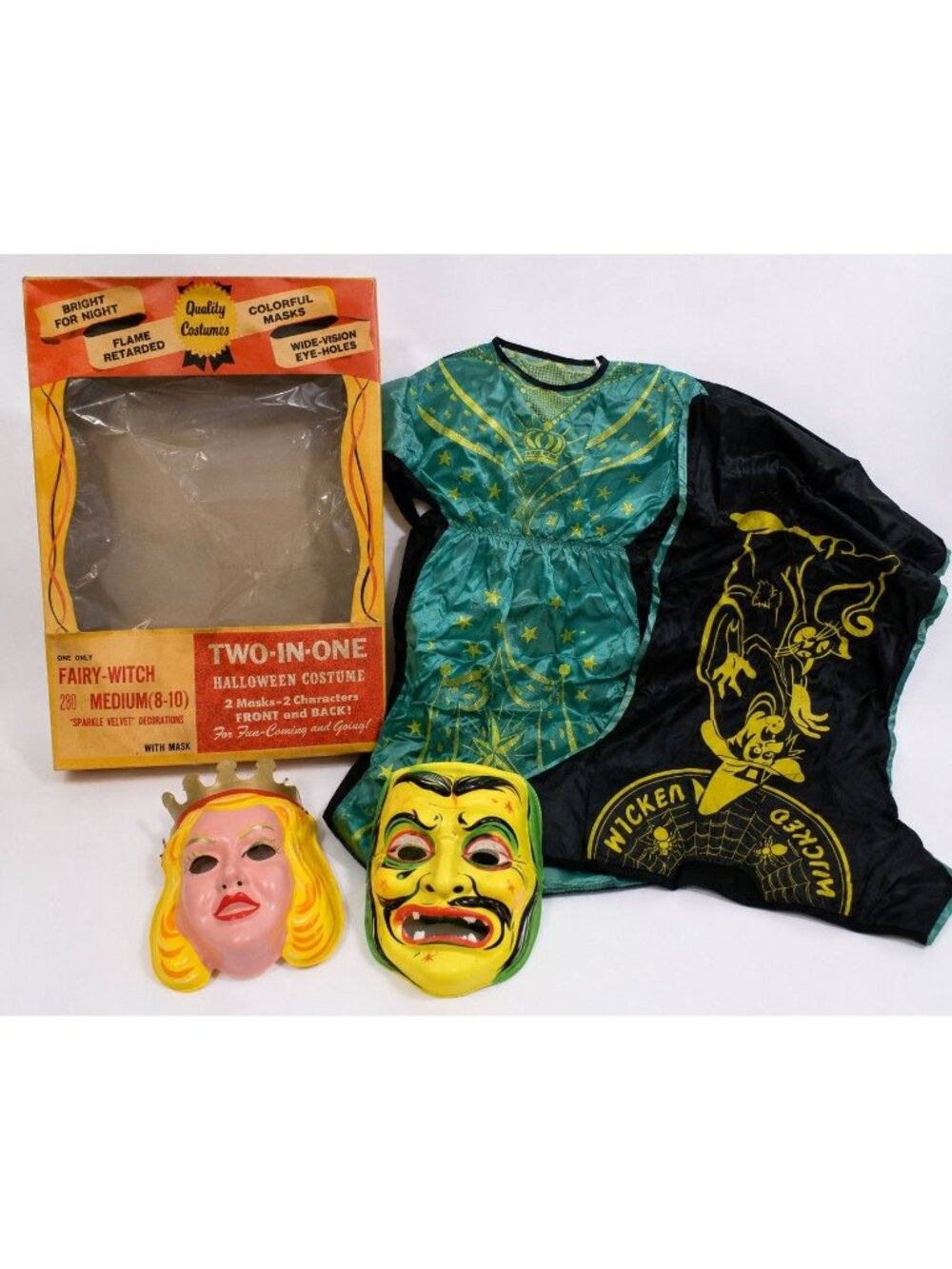 RARE Vintage Collegeville Fairy Witch 280 Two-In-One Halloween Costume 2 Masks